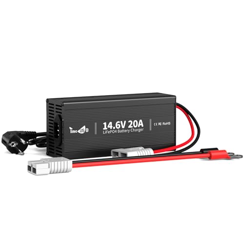 Timeusb LiFePO4 ladegerät 14,6V 20A Batterieladegerät 12V für Lithium-Eisenphosphat-Batterie, Schnelles Aufladen LiFePO4 Akku-Ladegerät mit Erhaltungsladefunktionen Kompaktes Design mit vollem Schutz von Timeusb