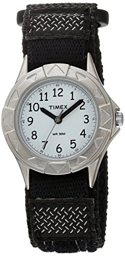 Timex Kids 28mm Uhr - Silber-Ton Gehäuse mit Weißem Zifferblatt und Schwarzem Stoffband T79051 von Timex
