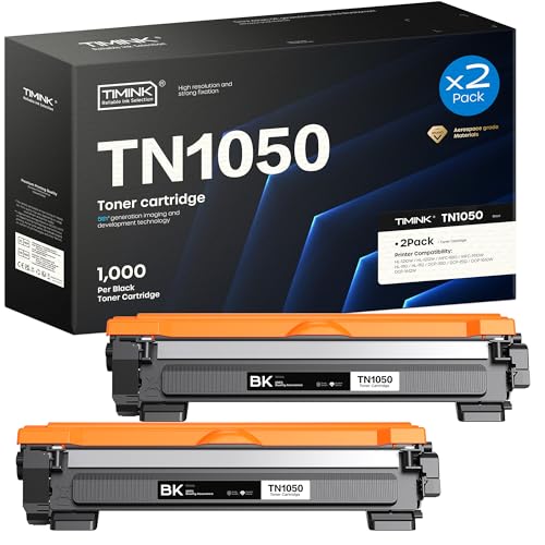 Timink 2er-Pack TN1050 TN-1050 Kompatible für Brother TN1050 Toner Kompatible für HL-1210W DCP-1612W MFC-1910W DCP-1610W HL-1212W HL-1110 DCP-1510 DCP-1512 DCP-1610 MFC-1810 (2 schwarz) von Timink
