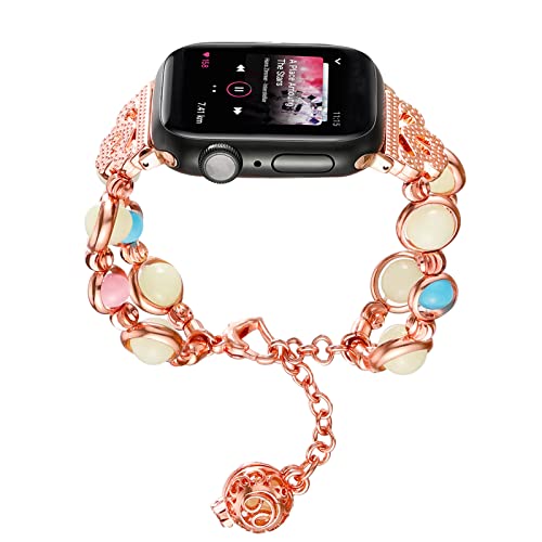 Timovo Armor Uhrenarmband Kompatibel mit Apple Watch Serie 9/iWatch Serie 7 41mm/Serie 6/Serie 5/SE 40mm/Serie 3/2/1 38mm, Perle Nachtleuchtend Ersatzband Verstellbar Band für Frau Mädchen, Roságold von Timovo Armor