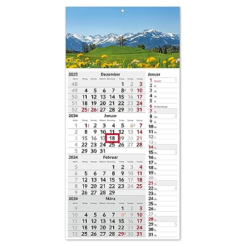 4-Monatskalender 2024 Alpen mit Streifenkalender 4 Monate Übersicht I 30 x 60 cm I Wandkalender I Jahresplaner mit Schieber I zum Aufhängen und Abreißen I Motiv Berge Wiese Allgäu Urlaub I tr167 von Timr