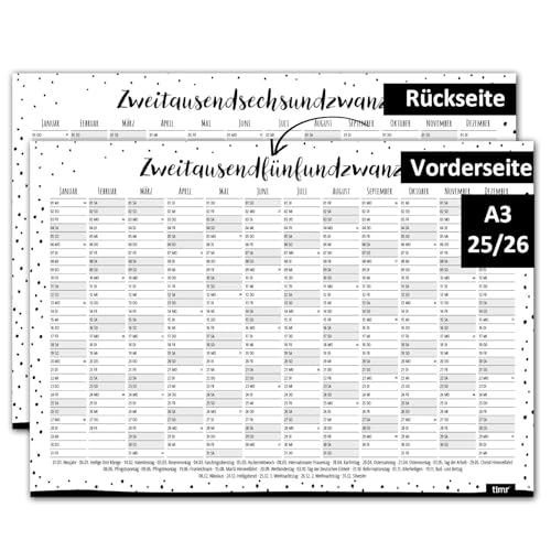 Timr Wandkalender 2025 inkl. 2026 Motiv Dots - DIN A3 Kalender 12 Monate I beidseitig I tr290 von Timr