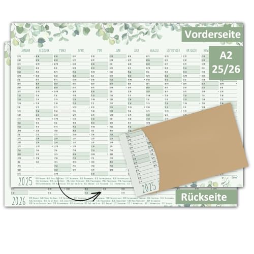 Timr Wandkalender 2025 inkl. 2026 Motiv Eukalyptus - DIN A2 Kalender 12 Monate I beidseitig I tr286 von Timr