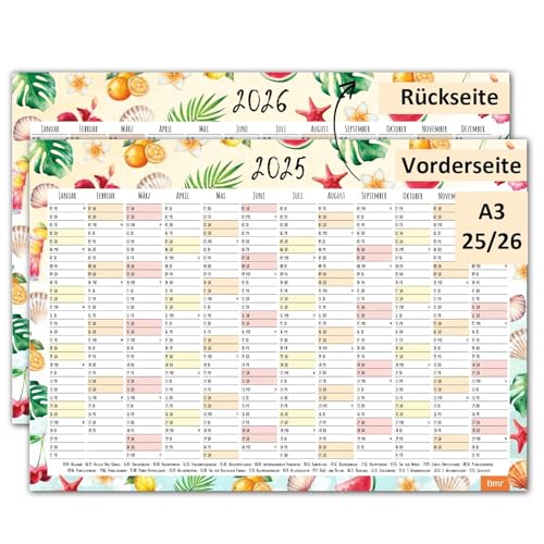 Timr Wandkalender 2025/2026 Motiv Früchte - DIN A3 Kalender 12 Monate I tr291 von Timr