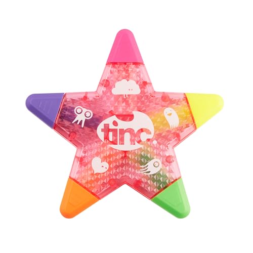 Tinc Sternförmiger 5-in-1-Textmarker für Kinder | für Schule und Hausaufgaben – 5 flippige Farben in einem Stift – Highlight in Pink, Orange, Grün, Gelb, Lila | Rosa Farbe Körper von Tinc