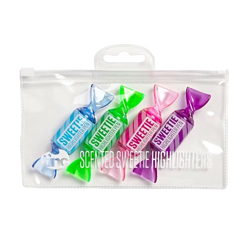 Tinc Sweetie Textmarker für Kinder, für Schule und Hausaufgaben, 4 verschiedene flippige Farben mit süßem Duft, Reißverschluss-Loc Tragetasche – 4 Stück von Tinc