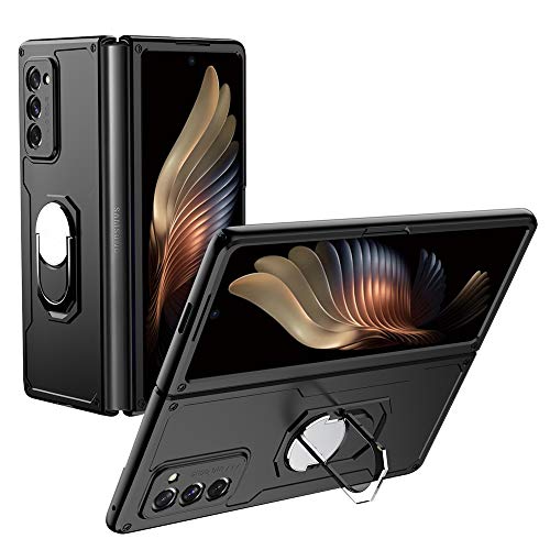 TingYR Hülle für Samsung Galaxy Z Fold 2 Handyhülle, um 360 Grad drehbarer Ringhalter, stoßfeste TPU/PC-Telefonabdeckung, Schutzhülle für Samsung Galaxy Z Fold 2.(Schwarz) von TingYR