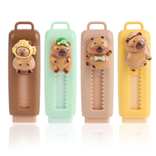 Tinoaly 4 Stück Einziehbarer Radiergummi zum Drücken, Capybara Verschiebbarer Bleistift Niedliches Radiergummi-Büromaterial Trinkbares Capybara-Geschenk für Studenten Schule Geschäft (4 Farben) von Tinoaly