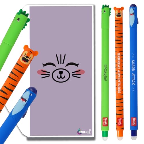 Tinte Ink Legami Radierbare Stifte Bundle Umschlag – (Tiger, Dino & Shark Set) von Tinte Ink
