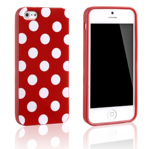 Tinxi Silikon Schutzhülle für Apple iPhone 5S iPhone 5 Hülle Silicon Rückschale Gel Skin Cover Case Etui rot mit weiß Punkt Polka Dots von Tinxi