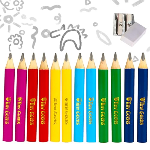 TinyGeeks Jumbo Bleistifte HB - NEU - 12 dicke Bleistifte - Dreikantstifte für Kinder + Spitzer - Perfekt für Vorschule, Kleinkinder & Anfänger + Empfohlen von Lehrern & Experten von TinyGeeks