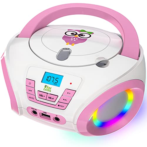 TinyGeeks Tunes Kids Boombox CD-Player für Kinder NEU 2024 + UKW-Radio + Inklusive Batterien + Blaues Radio - mit Lautsprechern Kinder und Kleinkinder - Rosa von TinyGeeks