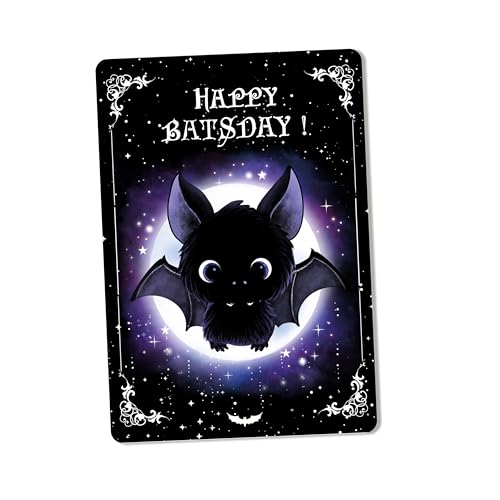 TinyTami Fledermaus Geburtstagskarte, Gothic Grußkarte, A6 Postkarte mit Fledermäusen, Mond und Sternen von TinyTami