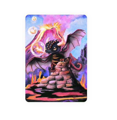 TinyTami Süsser Drache mit Vulkan Postkarte, Feuerspeiender Magmadrache, samtig weiche Oberfläche, A6 von TinyTami