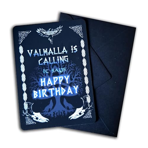 TinyTami Viking Geburtstagskarte Valhalla is calling Postkarte für Wikinger mit Kuvert von TinyTami