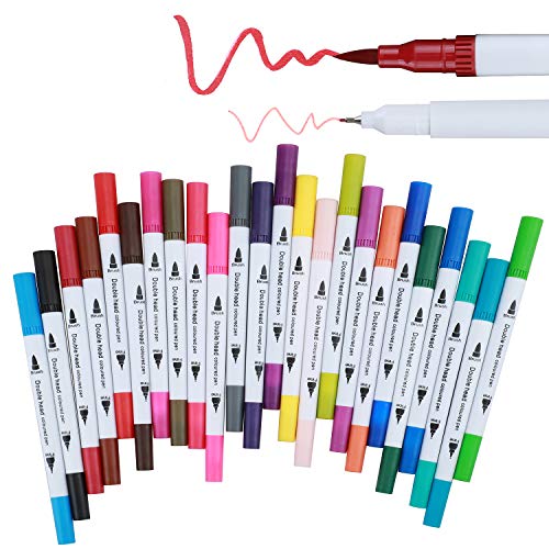 Tioamy Pinselstifte Dual Brush Pen Filzstifte Set 24 Farben Textmarker Fineline-Tipp für Kinder und Erwachsene Farbton Malerei Wiedergabe Kunst Manga Comic Calligraphy Animation von Tioamy