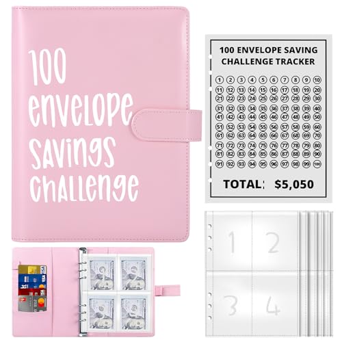 Geldsparbinder Budget Planner, 100 Umschläge A5 Geldspar-Ordner Budget-Ordner Geldspar-Brieftasche mit Geldumschlägen und 25 Karten leicht zu sparen 5050€ Geldspar-Herausforderung für Zuhause, Schule von TiooDre