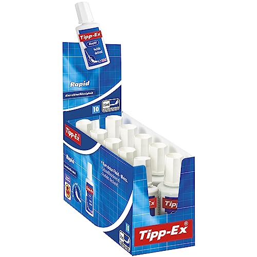 Tipp-Ex 8119143 Rapid Korrekturfluid mit Auftragsschwämmchen, je 25ml, 10er Pack, Ideal für das Büro, das Home Office oder die Schule von Tipp-Ex