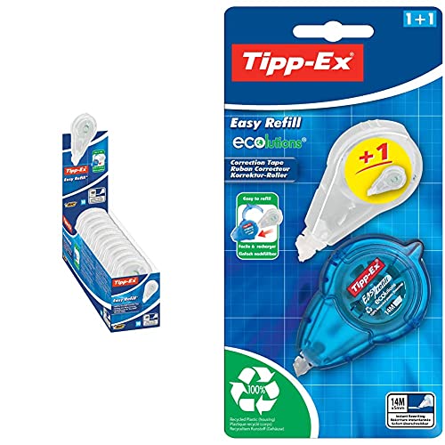 Tipp-Ex Korrekturroller Easy Refill Nachfüllkassetten, 14 m x 5 mm, 10er Pack & Tipp-Ex Korrekturroller Easy Refill ECOlutions, mit Nachfüllkassette, 14m x 5 mm von Tipp-Ex