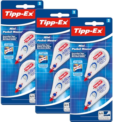 Tipp-Ex Korrekturroller Mini Pocket Mouse, 6m x 5mm, 6er Pack | Ideal für das Büro, das Home Office oder die Schule | 6 Stück von Tipp-Ex