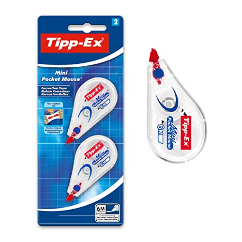 Tipp-Ex Korrekturroller Mini Pocket Mouse, 6m x 5mm, Ideal für das Büro, das Home Office oder die Schule, 2 Stück (1er Pack) von Tipp-Ex