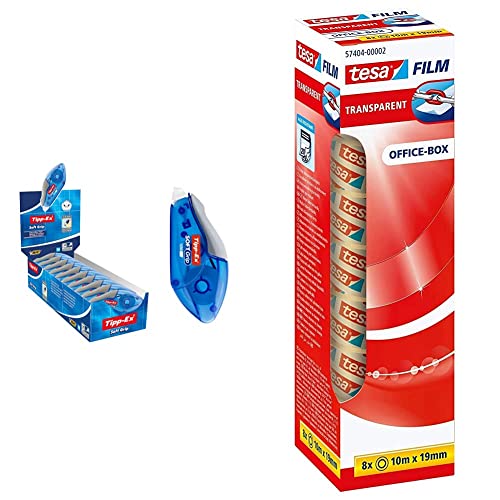 Tipp-Ex Korrekturroller Soft Grip, 10m x 4.2mm, 10er Pack & tesafilm transparent - Transparentes Klebeband mit starker Haftung - alterungsbeständig und reißfest - 10 m x 19 mm - 8er Pack Tipp-Ex Korrekturroller Soft Grip, 10m x 4.2mm, 10er Pack & tesafilm transparent - Transparentes Klebeband mit starker Haftung - alterungsbeständig und reißfest - 10 m x 19 mm - 8er Pack von Tipp-Ex