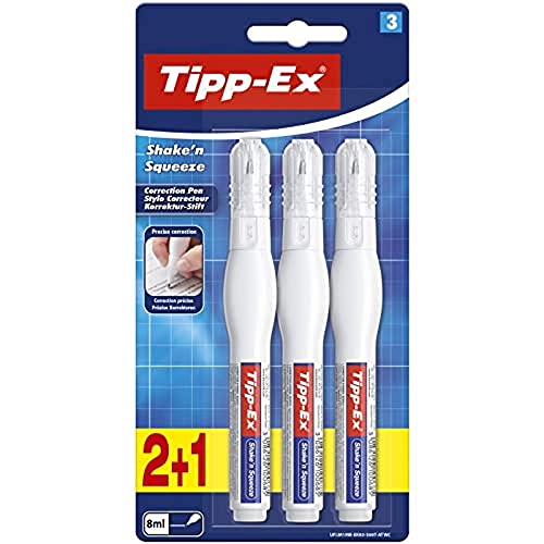 Tipp-Ex Korrekturstift Shake 'n Squeeze, je 8ml, 3er Pack, Ideal für das Büro, das Home Office oder die Schule von Tipp-Ex