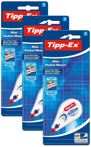 Tipp-Ex Mini Pocket Mouse Korrekturroller, Korrekturband 6m x 5mm, Ideal für das Home Office, die Schule oder das Büro - 3er Pack von Tipp-Ex