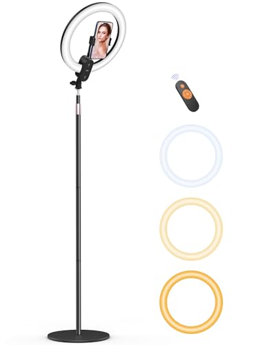 12'' Ringlicht mit Ständer Overhead Telefon Halterung, Tirkod 2800mAh Wiederaufladbare LED Kreis Selfie Ring Lichter Stativ für Videoaufnahmen/Fotografie/Live-Streaming/Vlog/TikTok/YouTube von Tirkod