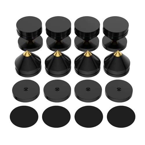 Pack of 8 Lautsprecher Spikes Set, Speaker Stands HiFi Speaker Audio Amplifier DAC CD Isolation Stand Cone Feet Shockproof Base Pad Lautsprecher Füße aus Alulegierung Spikes (Black) von Tirstrup