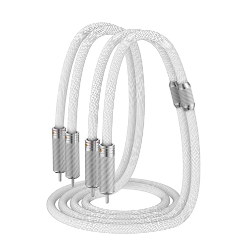 Tirstrup Cinch Kabel Subwoofer Kabel, A Paar Cinch zu Cinch Audiokabel 4-Kerne 1.2mm Versilbert Audio Kabel 7.8mm Diameter Chinch RCA-Kabel für Verstärker/Fernsehen/DVD/Heimkino (1M, Weiß) von Tirstrup