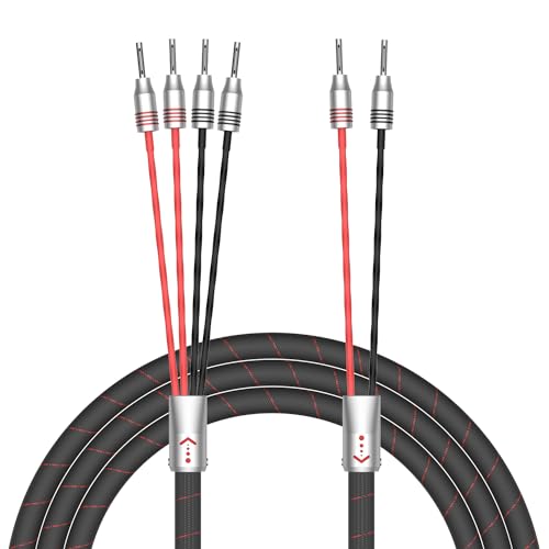 Tirstrup HiFi Biwire Lautsprecherkabel, 2 Bananen auf 4 Bananen Lautsprecherkabel Ein Paar flexible Kabel Vergoldetes Lautsprecherkabel mit hochwertigen Bananensteckern (2,5 m) von Tirstrup