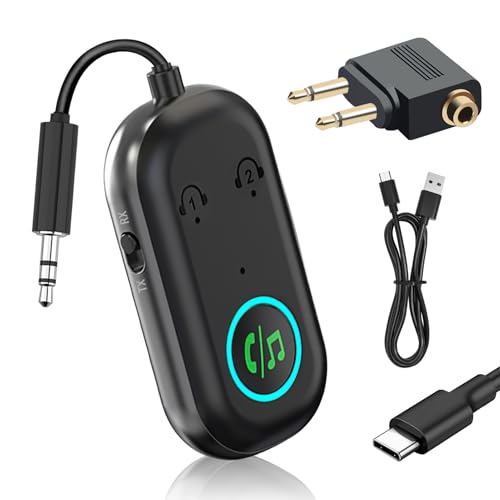 Bluetooth 5.3 Transmitter Empfänger 2025 Neuer 2-in-1 Bluetooth Aux Wireless Adapter mit Dual-Verbindung, Plug and Play, tragbar, kompatibel mit 2 kabellosen Kopfhörern für Airpods TV Flugzeug von Tiryns