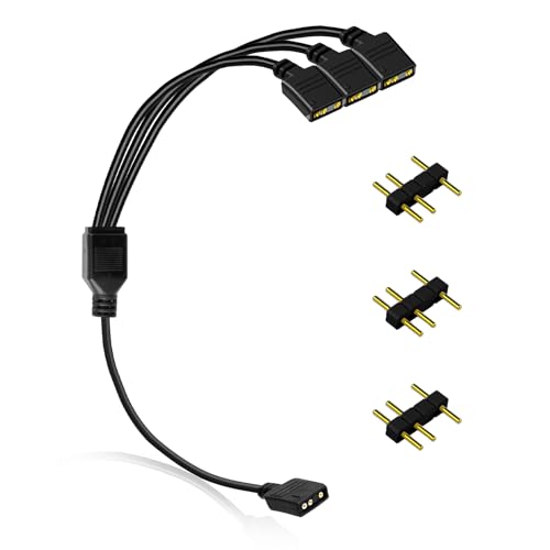 Tiryns 1-zu-3 ARGB-Splitterkabel, Lüfter-Splitter, 5 V, 3-polig, adressierbar, RGB mit Steckern, Verlängerungskabel, ARGB-LED-Synchronisation, verbindet bis zu 4 RGB-Geräte für Computergehäuse von Tiryns