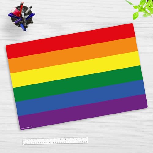 Schreibtischunterlage Kinder und Erwachsene – “Flagge Regenbogen“ – aus erstklassigem Vinyl (Kunststoff) – 60 x 40 cm – Rutschfeste Schreibunterlage mit bestem Schutz – Made in Germany von Tischsetmacher