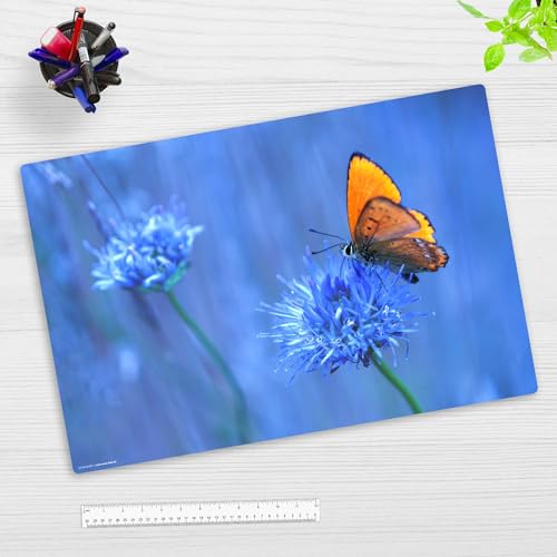 Schreibtischunterlage Kinder und Erwachsene – “Orangener Schmetterling“ – aus erstklassigem Vinyl (Kunststoff) – 60 x 40 cm – Rutschfeste Schreibunterlage mit bestem Schutz – Made in Germany von Tischsetmacher