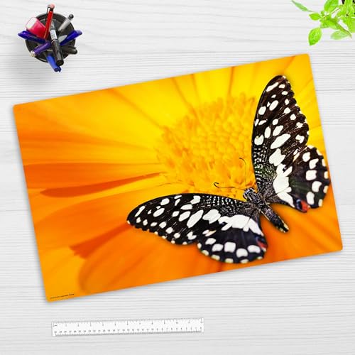 Schreibtischunterlage Kinder und Erwachsene – “Schwarz-weißer Schmetterling“ – aus erstklassigem Vinyl (Kunststoff) – 60 x 40 cm – Rutschfeste Schreibunterlage mit bestem Schutz – Made in Germany von Tischsetmacher
