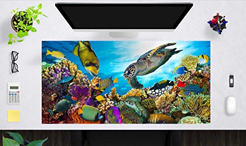 Schreibtischunterlage XXL mit integriertem Mousepad – “Bunte Unterwasserwelt“ – aus erstklassigem Vinyl (Kunststoff) – 100 x 50 cm – Rutschfeste Schreibunterlage für besten Schutz – Made in Germany von Tischsetmacher