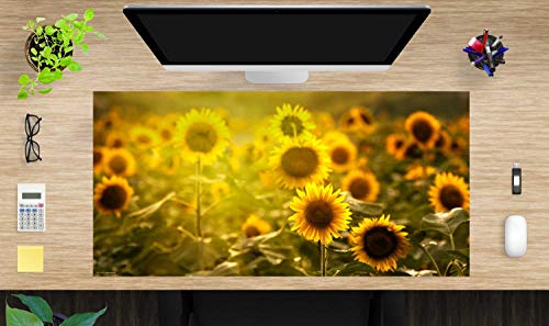 Schreibtischunterlage XXL mit integriertem Mousepad – “Sonnenblumenfeld“ – aus strapazierfähigem Vinyl (Kunststoff) – 100 x 50 – Rutschfeste Schreibunterlage für besten Schutz – Made in Germany von Tischsetmacher