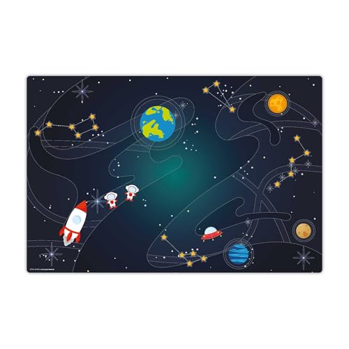 Schreibtischunterlage für Jungen und Mädchen – “Abenteuer im Weltraum“ – aus erstklassigem Vinyl (Kunststoff) – 60 x 40 cm – Rutschfeste Schreibunterlage mit bestem Schutz – Made in Germany von Tischsetmacher