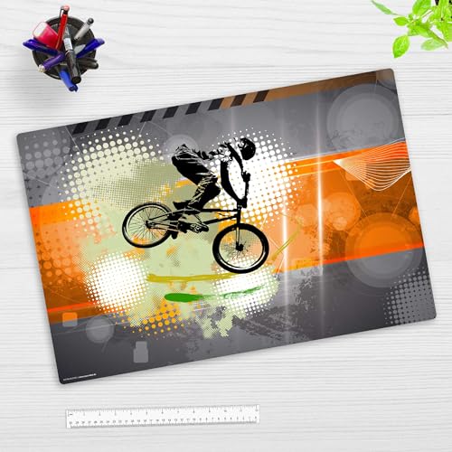 Schreibtischunterlage für Kinder – “Mountainbike orange“ – aus erstklassigem Vinyl (Kunststoff) – 60 x 40 cm – Rutschfeste Schreibunterlage – Made in Germany von Tischsetmacher