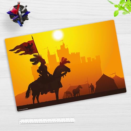 Schreibtischunterlage für Kinder – “Ritter im Sonnenuntergang“ – aus erstklassigem Vinyl (Kunststoff) – 60 x 40 cm – Rutschfeste Schreibunterlage – Made in Germany von Tischsetmacher