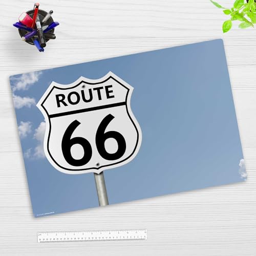 Schreibtischunterlage für Kinder und Erwachsene – “Route 66 USA-Roadtrip“ – aus erstklassigem Vinyl (Kunststoff) – 60 x 40 cm – Rutschfeste Schreibunterlage mit bestem Schutz – Made in Germany von Tischsetmacher