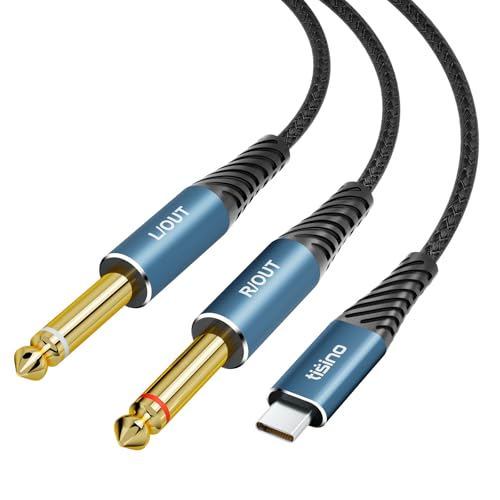 Tisino USB C auf klinkenkabel 6,3mm Audiokabel, USB C auf Dual TS Mono Kabel Y-Splitter Audiokabel für Smartphone, Tablet, Laptop Verbindung zu Verstärker, Mischpult, Lautsprecher (1M) von Tisino
