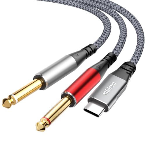 Tisino Usb C auf 6,35mm y Kabel, USB C auf Dual 1/4" TS Mono Kabel Y-Splitter Audiokabel für Smartphone, Tablet, Laptop Verbindung zu Verstärker, Mischpult, Lautsprecher, 2m von Tisino