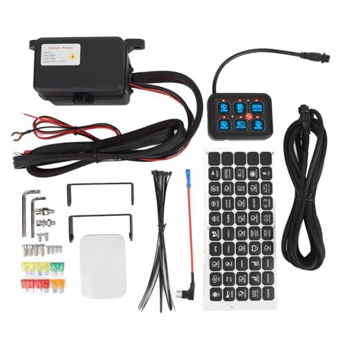 6 Gang 12V Schalter Panel Dimmbare Aluminiumschale 720W 60A LED Last Lack Circual Steuerbox für Auto LKW Boot UTV ATV (Blaues Licht) von Tissting