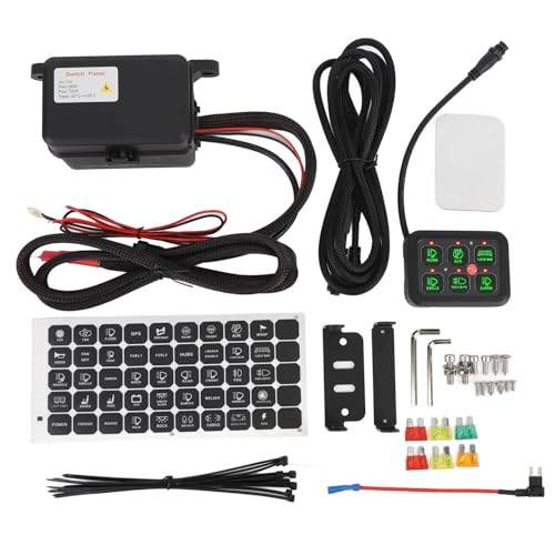 6 Gang 12V Schalter Panel Dimmbare Aluminiumschale 720W 60A LED Last Lack Circual Steuerbox für Auto LKW Boot UTV ATV (Grünes Licht) von Tissting