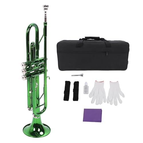 Grüne BB Trompete, BB Flat Professional Messing Musikinstrument Exquisit Lobable Trompeter Handschuhe Gurt Case Accessoires Trompeten für Anfänger oder fortgeschrittene Schüler von Tissting