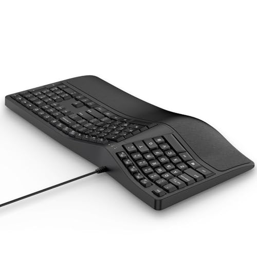 Kabeltastatur mit 1,5 Meter Kabel, Ergonomische K110 Tastatur mit gepolsterter Handgelenk, USB Kabel Split Tastatur für PC Laptop Kabeltastatur mit 1,5 Meter Kabel, Ergonomische K110 Tastatur mit gepolsterter Handgelenk, USB Kabel Split Tastatur für PC Laptop von Tissting