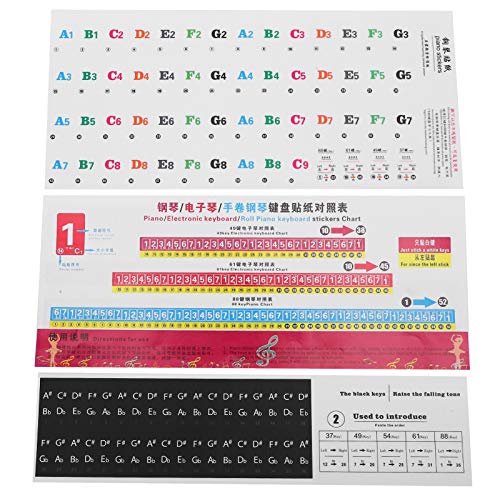 Tissting Klavier Keyboard Noten Aufkleber für88/61/54 KeyTasten Farbige Klavieraufkleber für Keyboards Piano Lernen Anfänger von Tissting